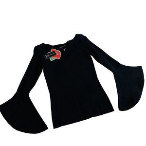 I-N-C Womens Ruffled Sleeve Knit Tight Knit Light Weight Black Sweater XS Women